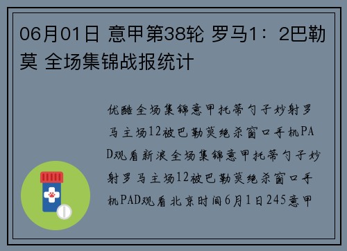 06月01日 意甲第38轮 罗马1：2巴勒莫 全场集锦战报统计